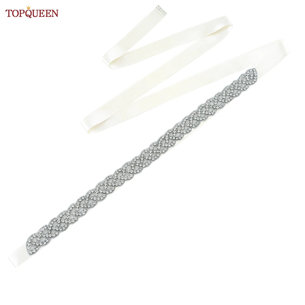 TOPQUEEN Women's Rhinestones Belt Handmade Wedding Dresses Belt Marriage Bridal Ribbon Belts Wedding Bride Sash Party Belt S216