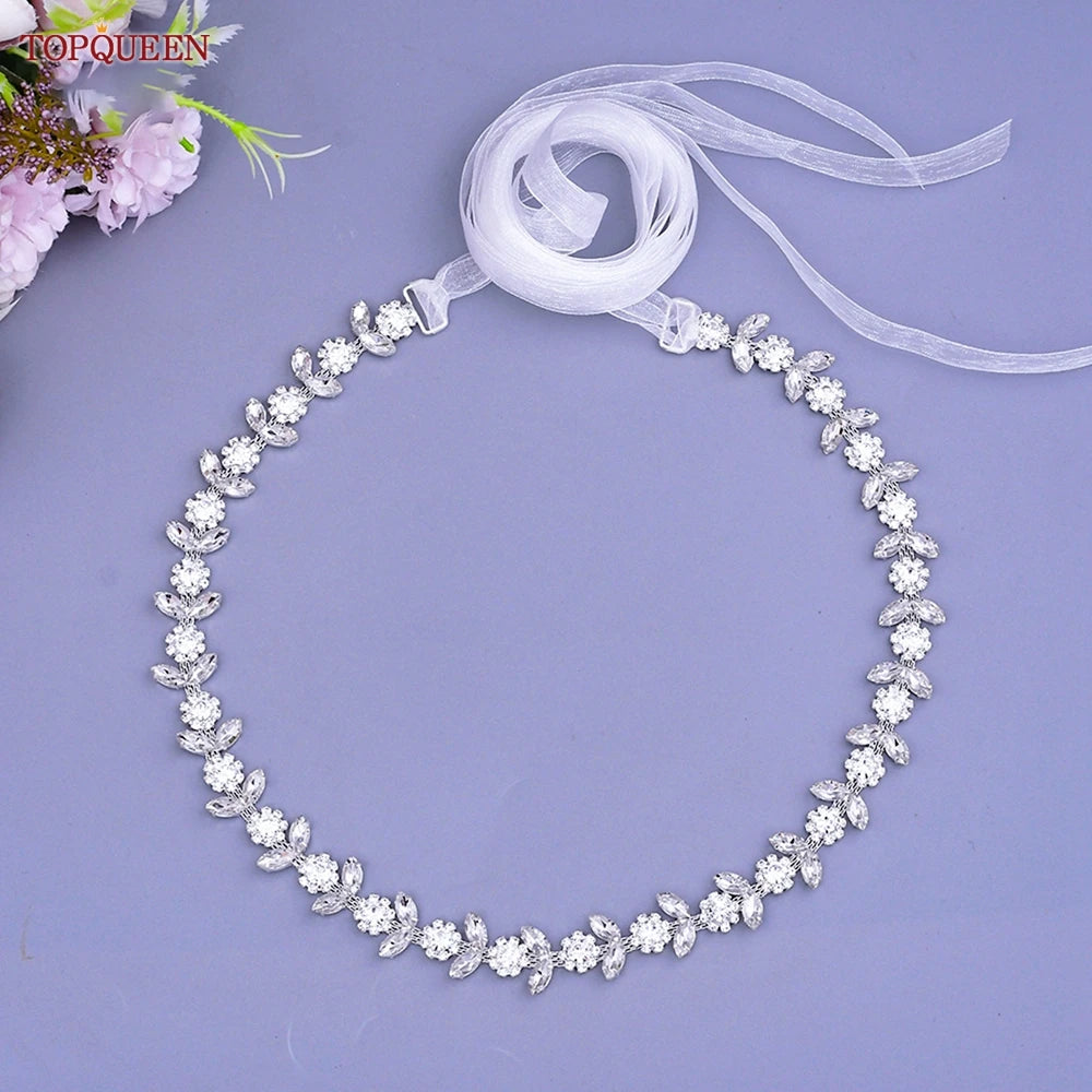 TOPQUEEN Rhinestone Belts for Bridal Dresses Silver Alloy Belt for Girls Cheap Diamond Wedding Belt Fancy Belt for Women S440