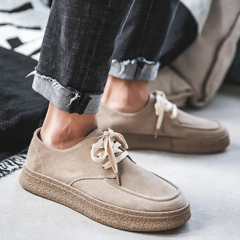 Cowhide Men's Shoes Fashionable Shoes Versatile Shoes Low Top Boots  Retro Casual Leather Shoes Men's British Work Shoes