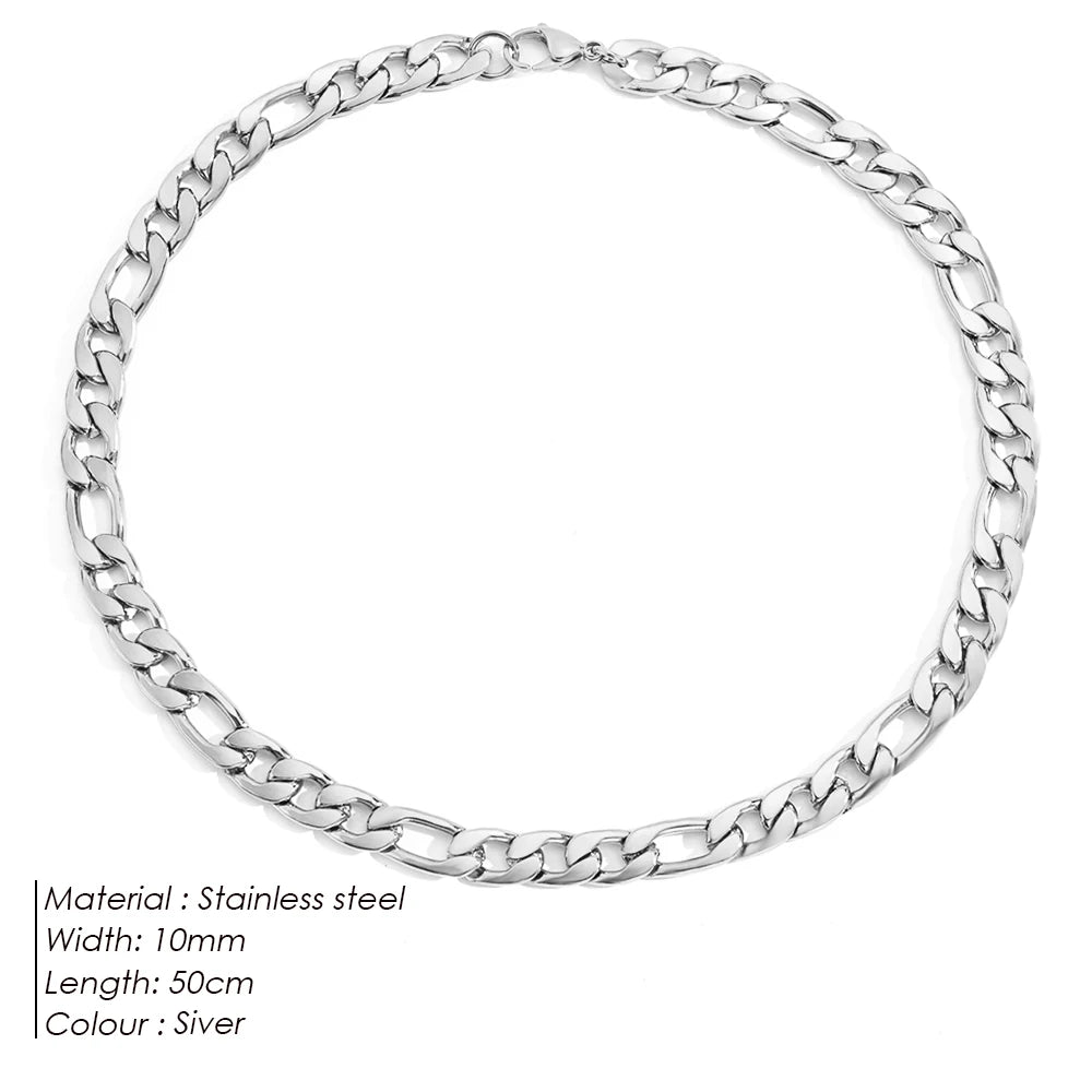 eManco Figaro Chain Necklace Stainless Steel Silver Color Men Women Colar Gift Jewelry Cuban Chain 4mm/6mm/8mm/10mm Wholesale - My Store