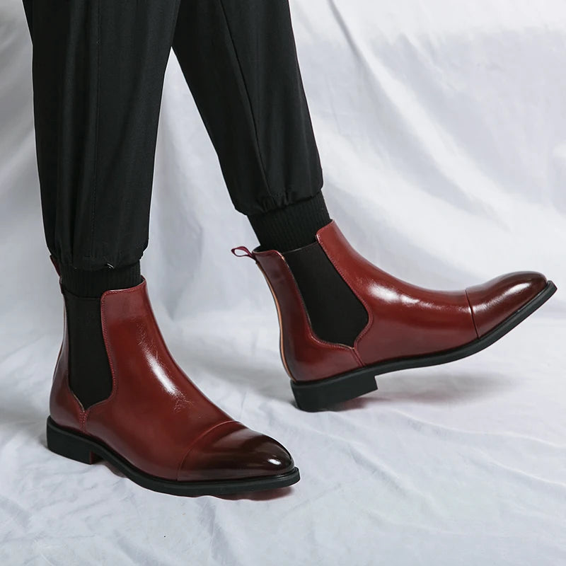 Red Soled Boots Men Ankle Boots Black and Red Business Fashion Short Boots Formal Men Walking Chelsea Boots Sizes 38-46 Men Boot