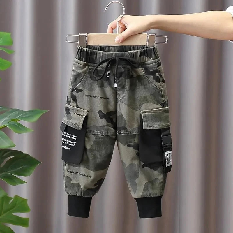 Autumn and Winter Boys' Pants 2025 New Children's Plush Thickened Warm Pants Children's Pants Baby Camouflage Cargo Pants