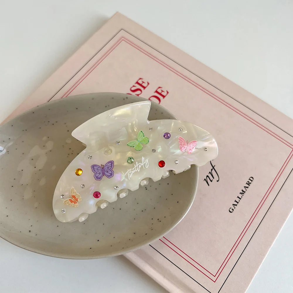 DuoShang Sweet Colorful Rhinestone Hair Claw Acetate Claw Clips Valentine's Day Crab Hair Clips for Women Girls Hair Accessories