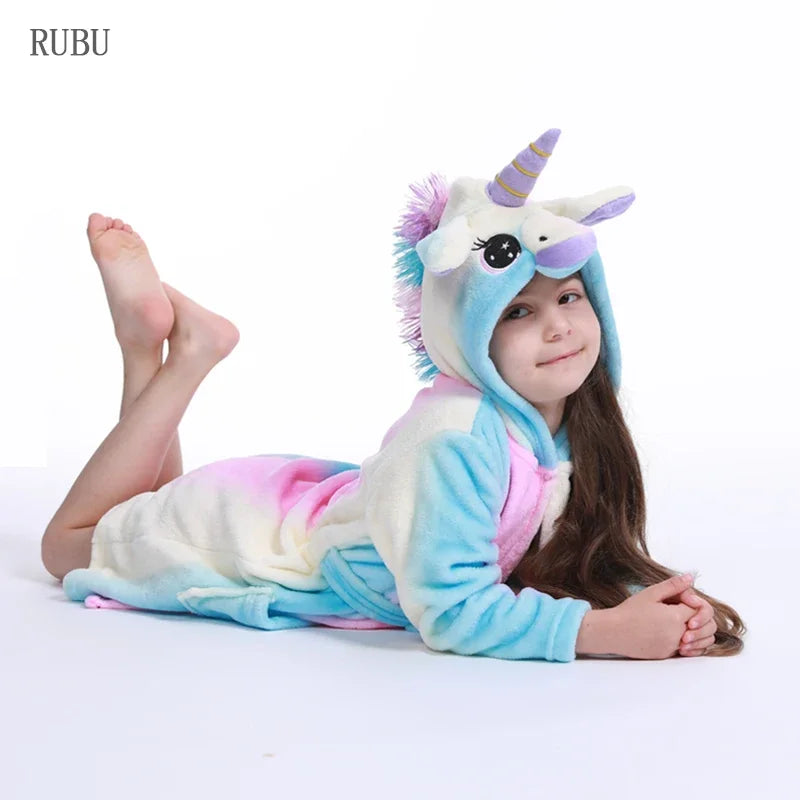 New Children Bath Robe Baby Towel Children's Unicorn Hooded Bathrobes for Boys Girls Pajamas Kids Sleepwear Bath Robes Fox Wolf