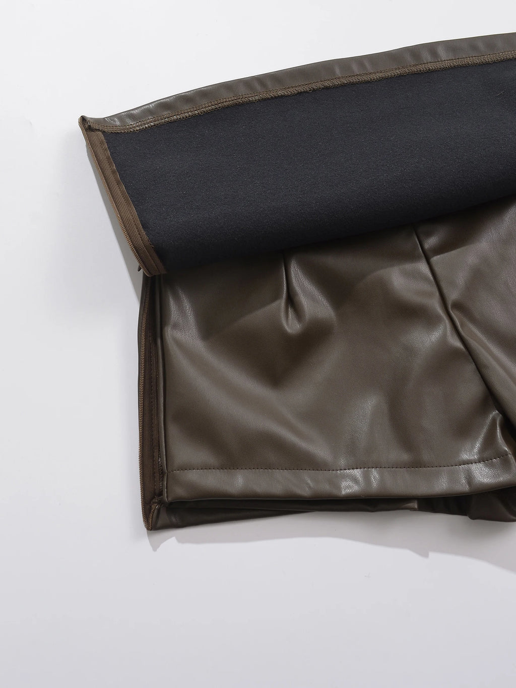 Faux Leather Mini Skirts Elegant  Korean Fashion Black PU Skirts for Woman Low Rise Skirt Zip Up Split Skirt With Shorts Brown