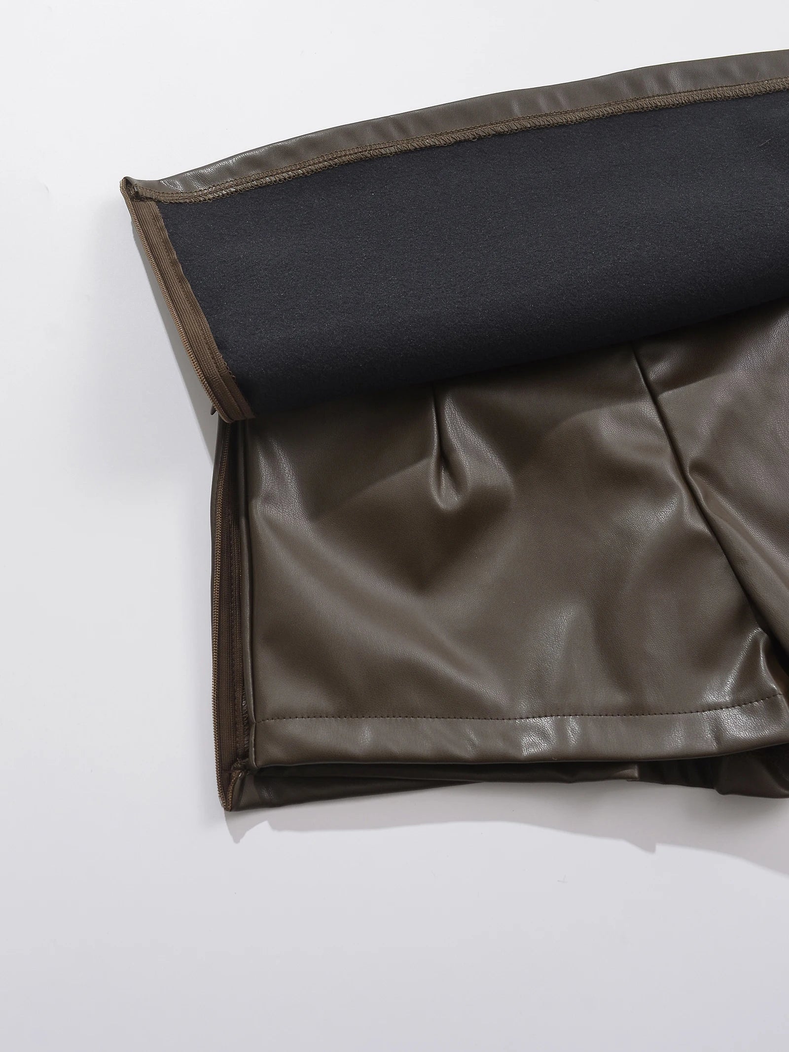 Faux Leather Mini Skirts Elegant  Korean Fashion Black PU Skirts for Woman Low Rise Skirt Zip Up Split Skirt With Shorts Brown