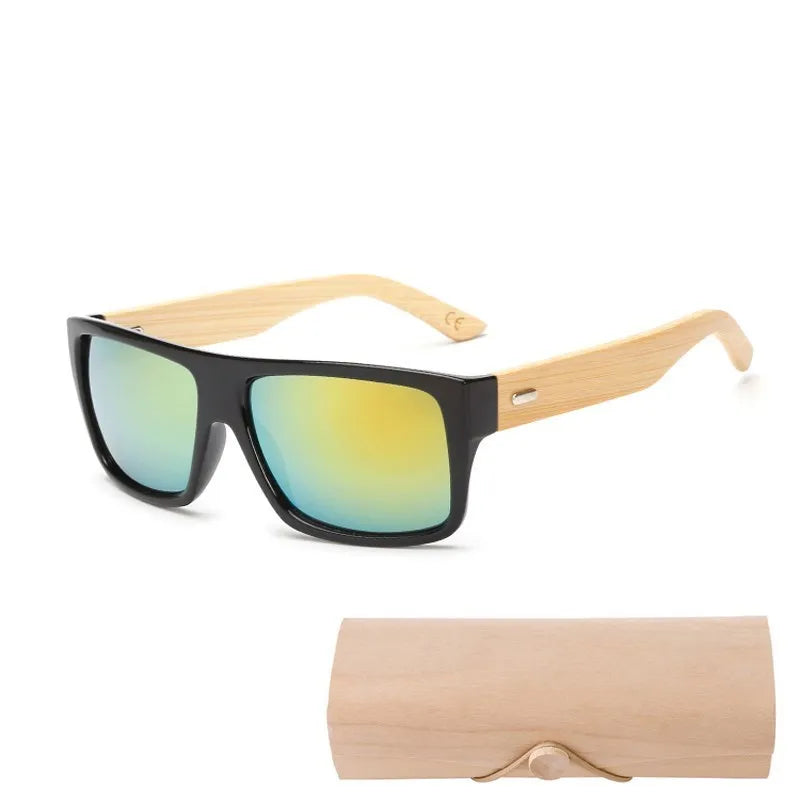 Original Wooden Bamboo Sunglasses Men Women Mirrored UV400 Sun Glasses Real Wood Shades Gold Blue Goggles Sunglases Male