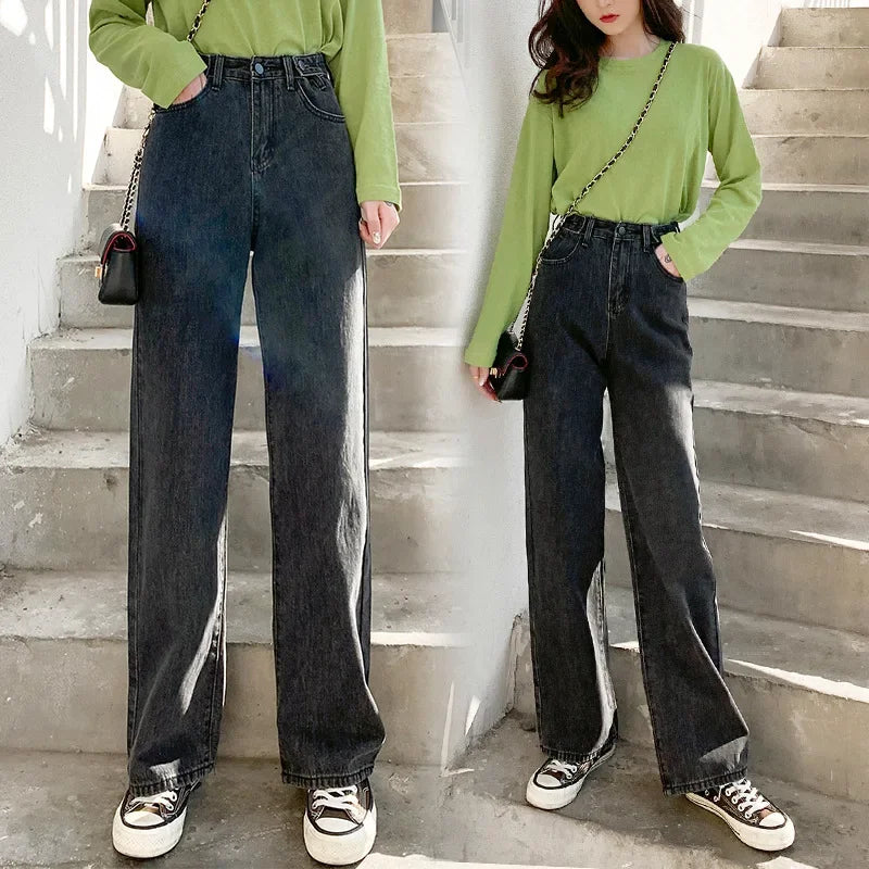 Streetwear High Waist Women's Fashion Jeans Woman Girls Women Wide Leg Pants Trousers Female Jean Femme Denim Bagge Mom Jeans