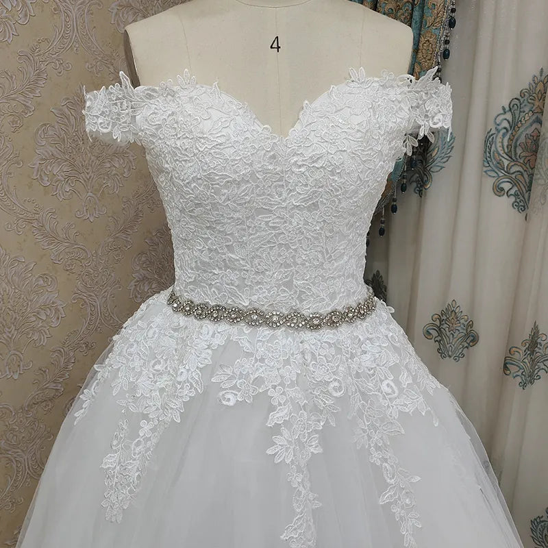 9183 2024 Off Shoulder Embroidery Charming Sweetheart White Wedding Dress Custom Made Size Ball Gown Wedding Dresse - My Store
