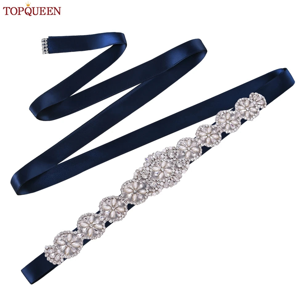 TOPQUEEN Luxury Bridal Belts With Rhinestone Bride Wedding Accessories Belt for Women Wedding Dress Sash Belt Formal Belts S161