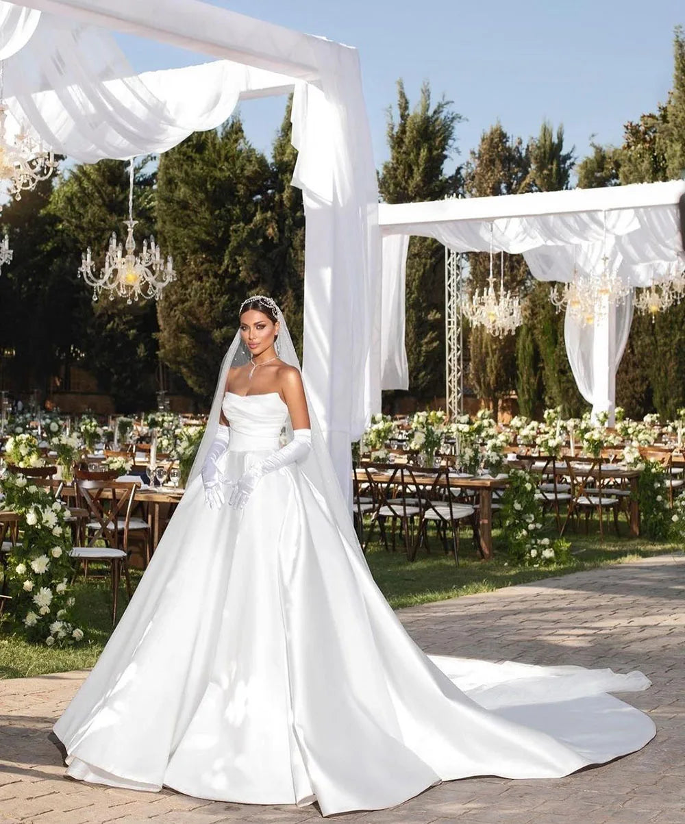 SoDigne Satin Princess Wedding Dresses Women a Line Sleeveless Bridal Dress Vestidos De Novia Elegant Wedding Gowns Customized - My Store