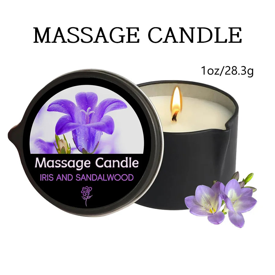 Massage Candle -Essential Oil- Six Different Scents , 1oz/2oz Melts Into Warm Massage Oil - Sensual Massage Candle, Pour Spout