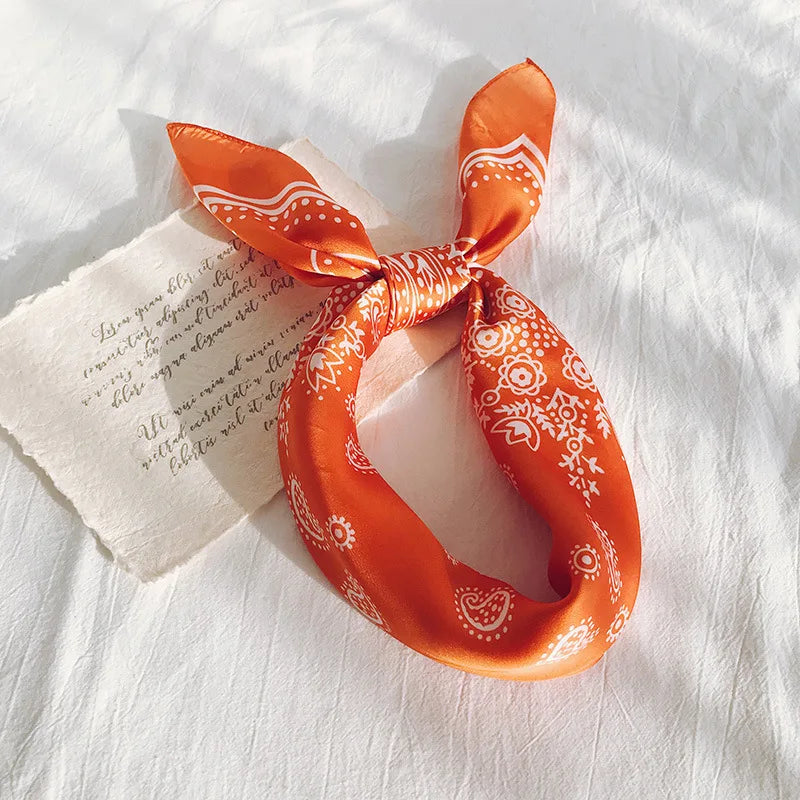 70cm Paisley Printed Hijab Scarf for Women Silk Satin Bandana Head Scarfs Female Square Headband Small Shawls Cute Neck Scarves