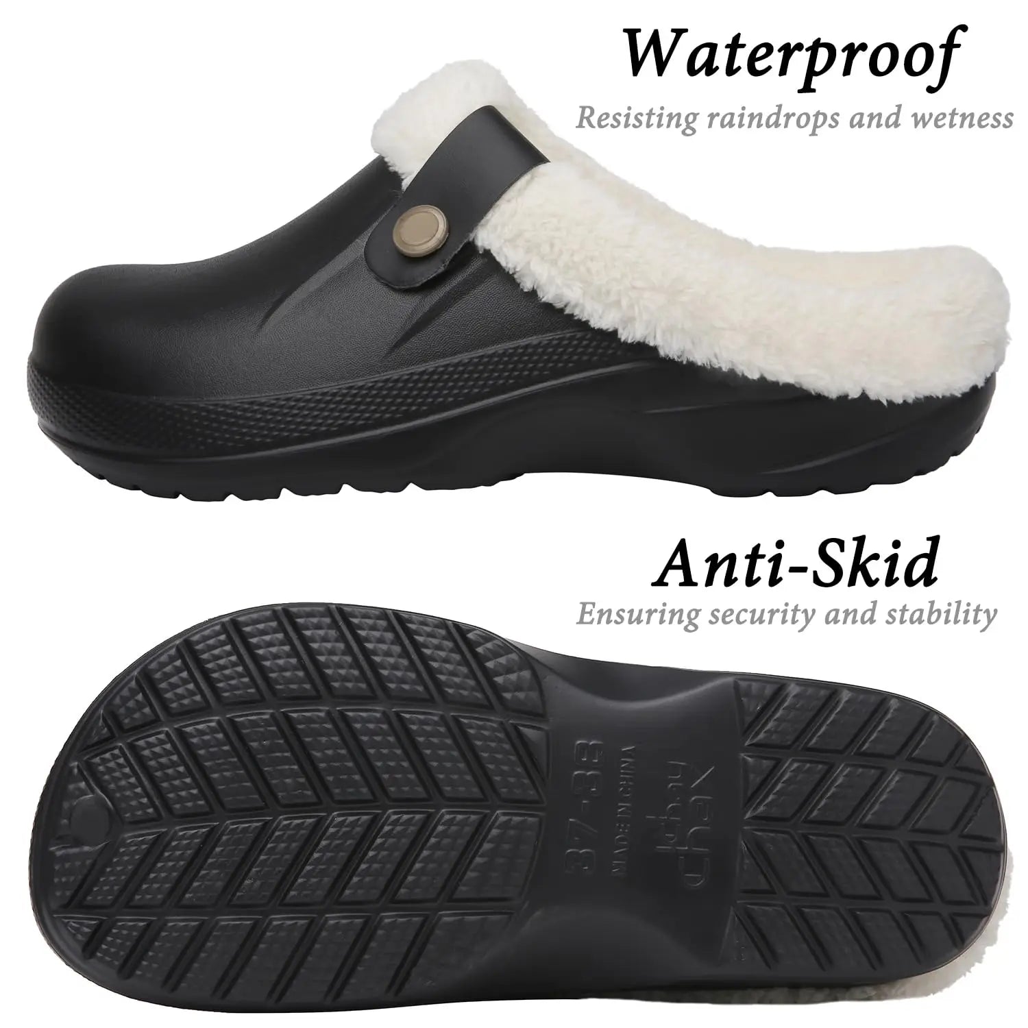 Evshine Warm Winter Man Slippers Antislip Waterproof Men Slippers Warm Comfy Clogs Fuzzy Fur Shoes Classic Plush Bedroom Slipper