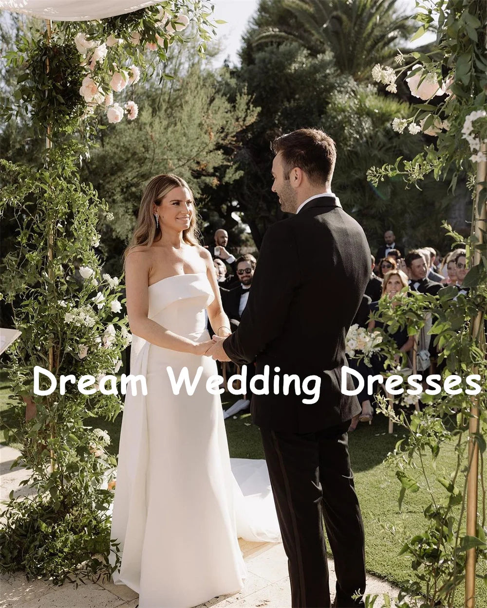 DREAM Customized Strapless Mermaid Wedding Dresses Detachable Train Backless Long Satin Bridal Dress Eleagnt Wedding Gowns 2025 - My Store