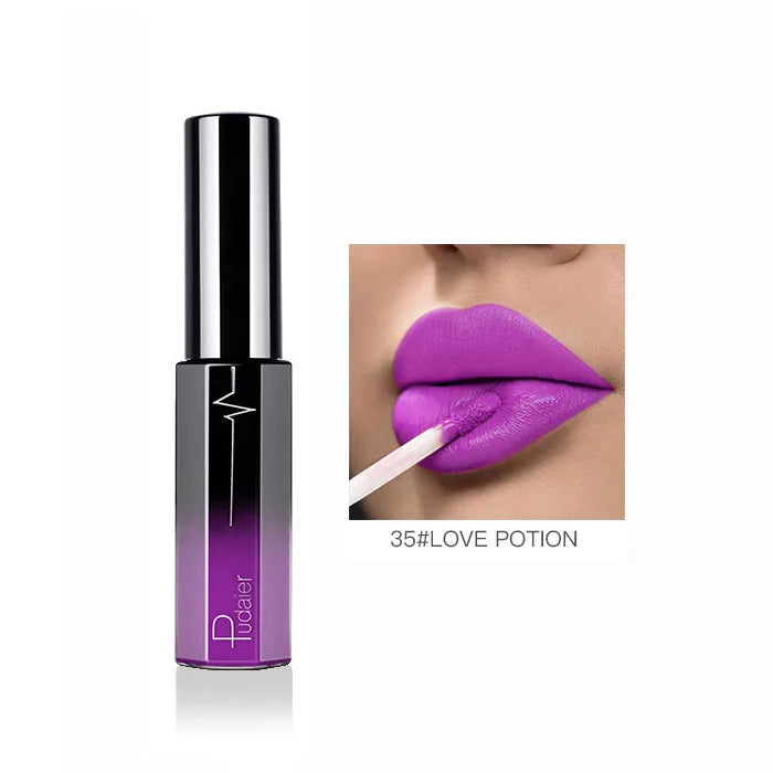 Pudaier Semi Matte Liquid Lipstick Lips Makeup Half Moisturizing Lip Gloss Makeup Cosmetics Moisturizer Lipgloss Make Up Batom - My Store