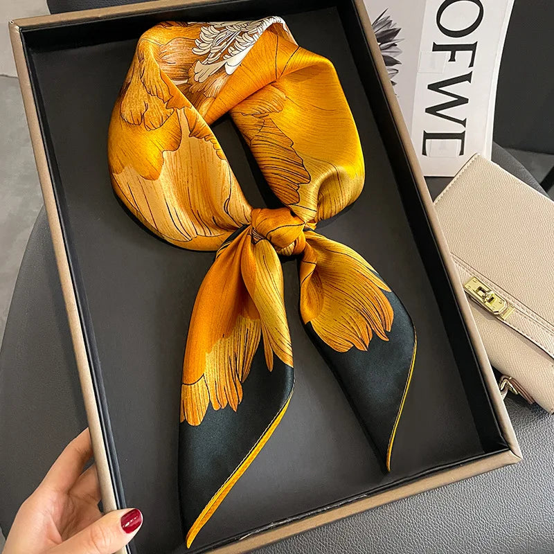 Fashion Scarves for Women Shawl Print Silk Satin Hijab Scarf Female Bandana 70*70cm Luxury Brand Square Shawls Scarfs for Ladies