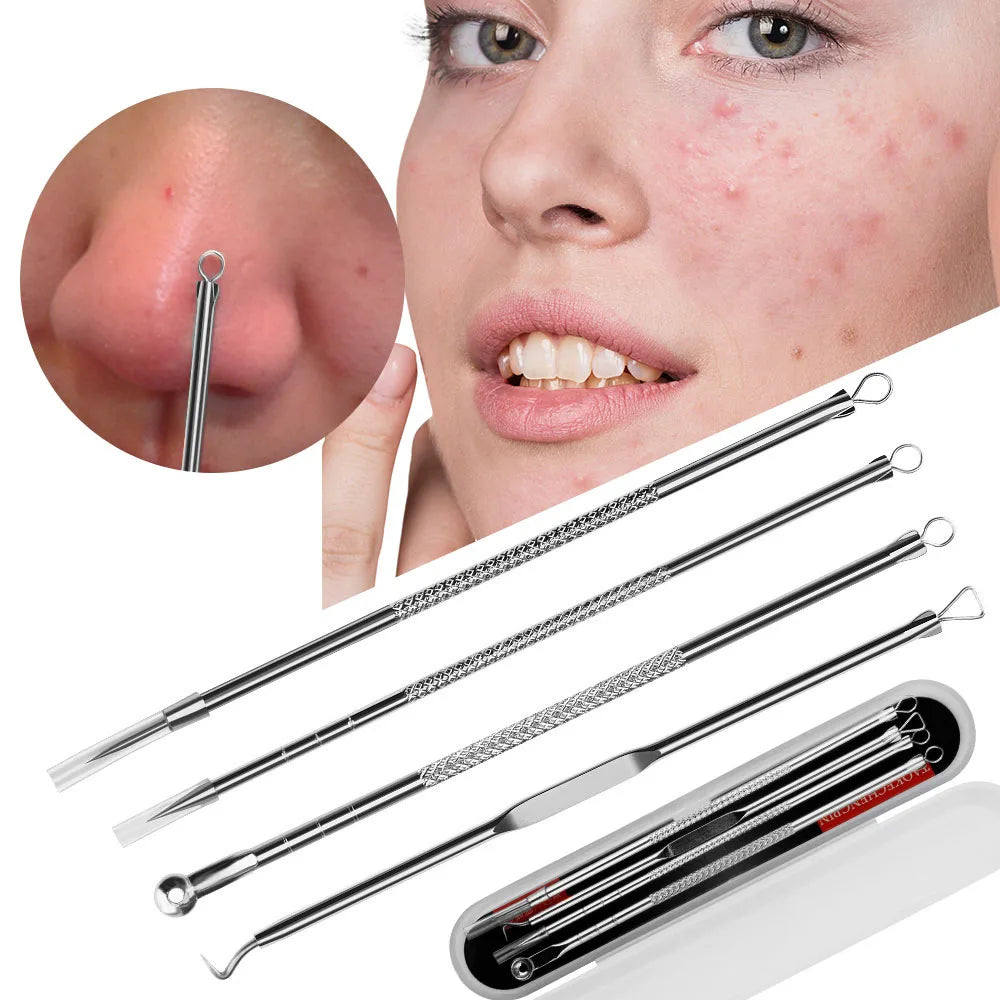 4PCS Blackhead Remover Acne Needle Tools Set Face Cleaning Black Dots Pimple Comedone Extractor Pore Cleaner Skin Care Products
