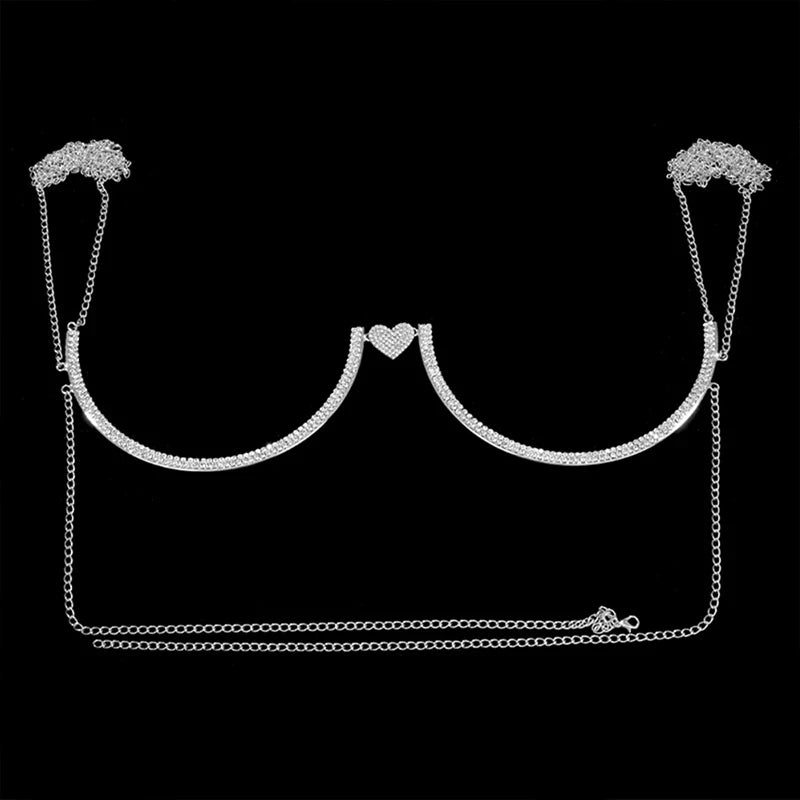 Stonefans Red Heart Bra Chain Body Jewelry Women Crystal Bracket Chest Beach Underwear Jewellery Dance Jewelry Bodysuit Clothes