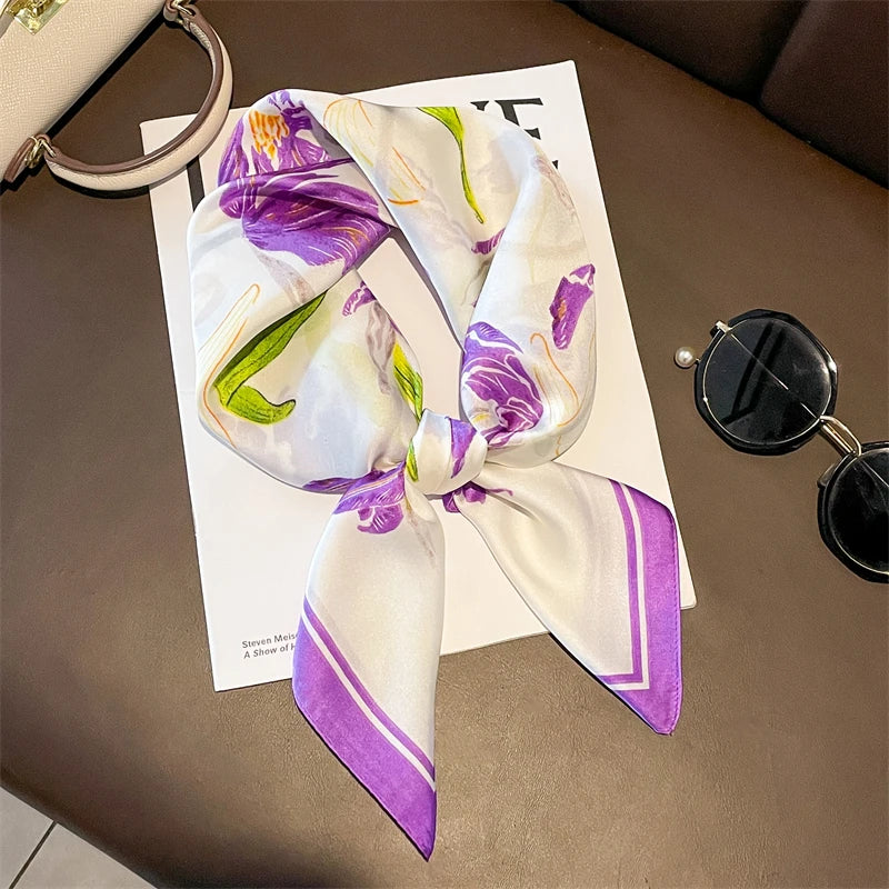 Fashion Scarves for Women Shawl Print Silk Satin Hijab Scarf Female Bandana 70*70cm Luxury Brand Square Shawls Scarfs for Ladies
