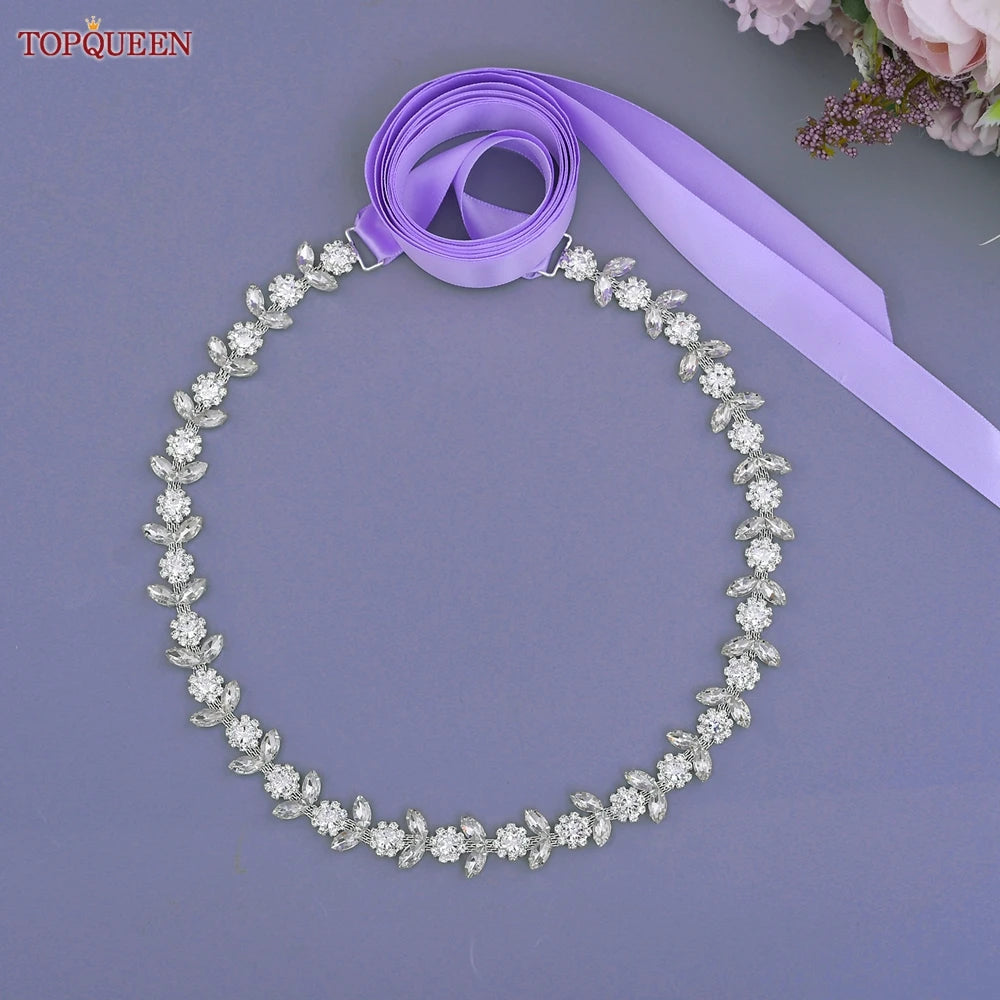 TOPQUEEN Rhinestone Belts for Bridal Dresses Silver Alloy Belt for Girls Cheap Diamond Wedding Belt Fancy Belt for Women S440