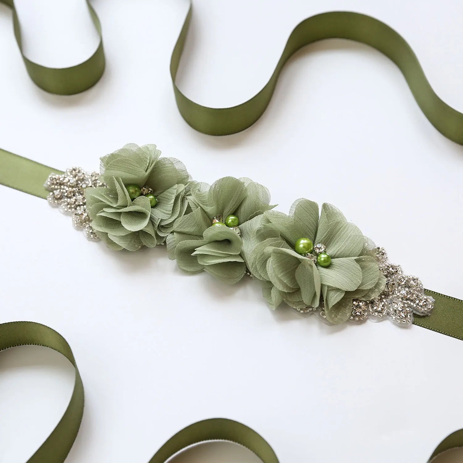 Wedding Accessories Bridal Belts Satin Flower Sash Woman Girl Belts Flower Bead Belts Floral Belt Wedding Rhinestone Flower Belt