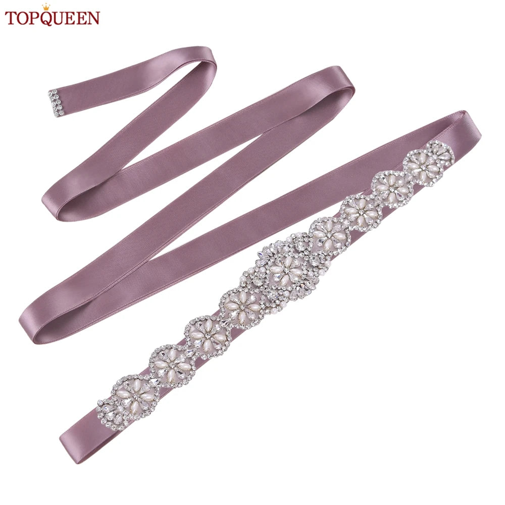 TOPQUEEN Luxury Bridal Belts With Rhinestone Bride Wedding Accessories Belt for Women Wedding Dress Sash Belt Formal Belts S161
