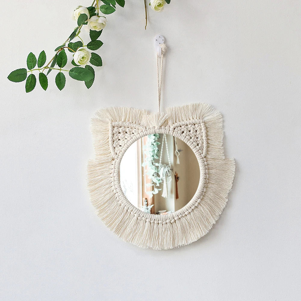 Decorative Mirrors Wall Decor Macrame Round Mirror Boho Home Decor Mirrors for Bedroom Living Room Bathroom Baby Room Decoration
