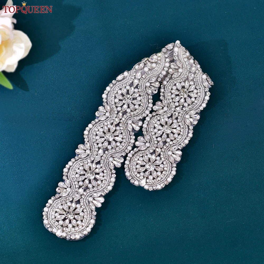 Topqueen Silver Rhinestone Belt Wedding Bride Belt Belts for Women Wide Rhinestones Appliques for Dresses Glitter Belt S04