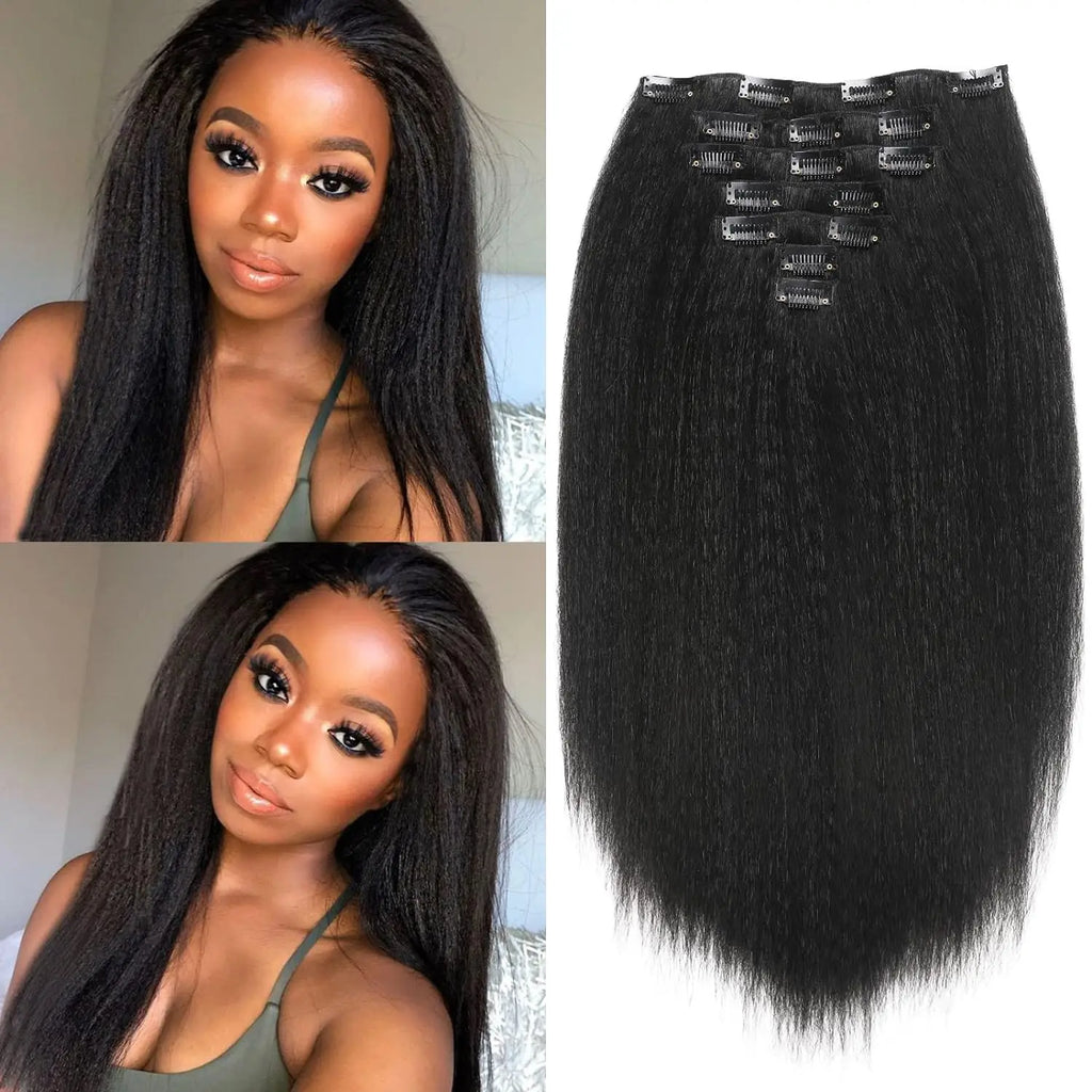 Synthetic 7PCS Clip in Hair Extensions Hair YAKI Straight Extensions for Black Women Long Layered Hair Extensions Heat Resistant