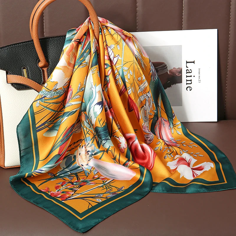 Fashion Scarves for Women Shawl Print Silk Satin Hijab Scarf Female Bandana 70*70cm Luxury Brand Square Shawls Scarfs for Ladies