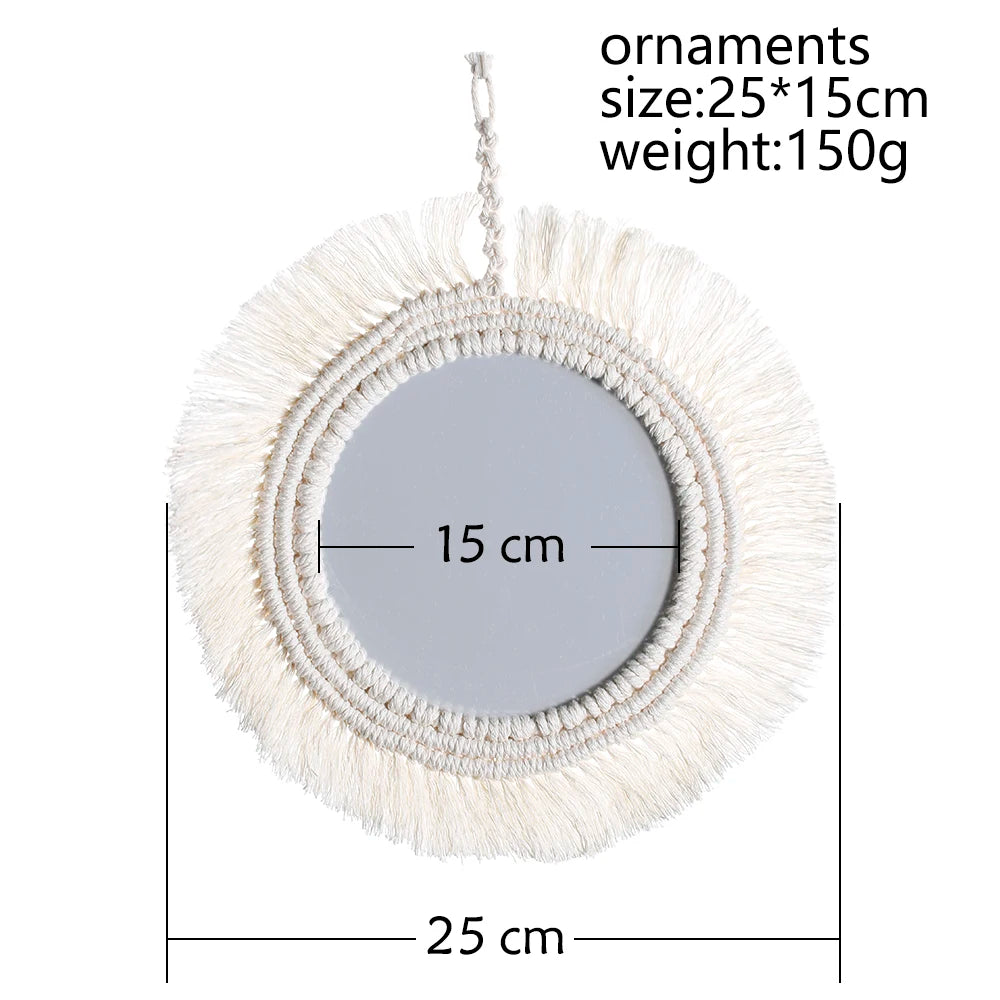 Decorative Mirrors Wall Decor Macrame Round Mirror Boho Home Decor Mirrors for Bedroom Living Room Bathroom Baby Room Decoration