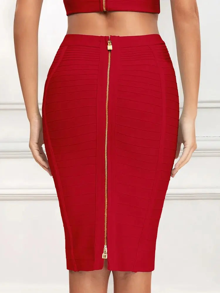 BEAUKEY Sexy Pencil Bandage Skirt Striped Quality Luxury Zipper Skirts Party Celebrity Wholesale XL Red Blue Black Slim Skirts