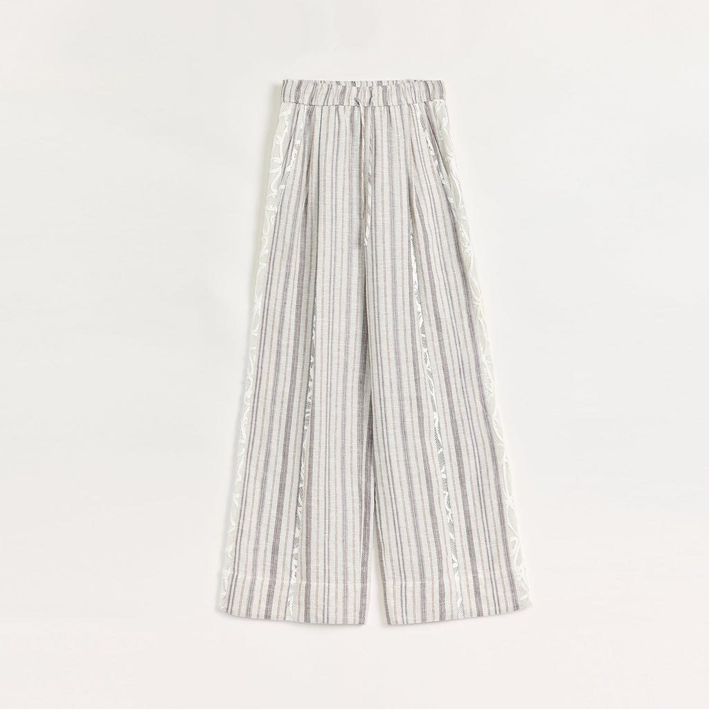 Linen Vertical Stripe Drape Wide Leg Casual Pants"Fashion Tension"