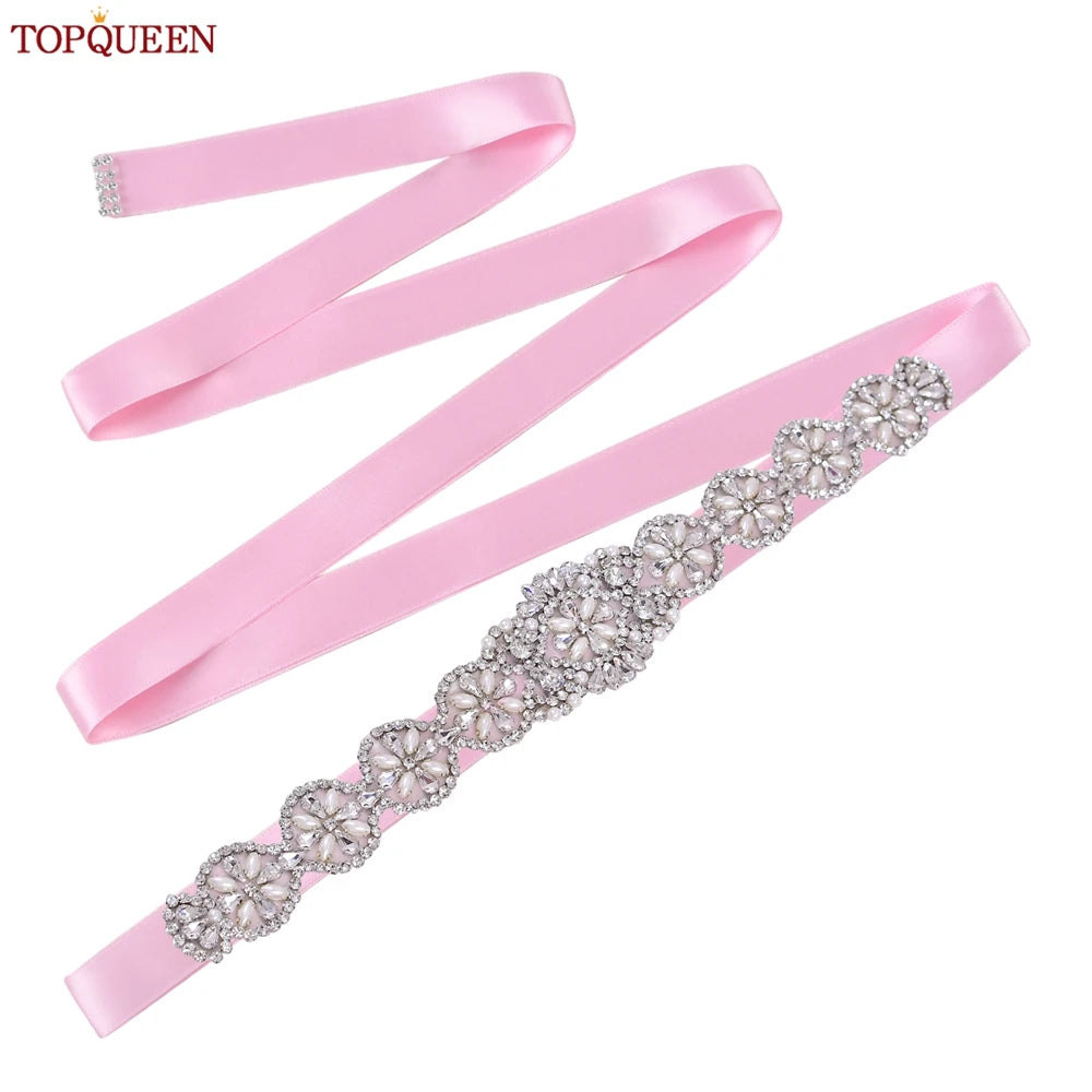 TOPQUEEN Luxury Bridal Belts With Rhinestone Bride Wedding Accessories Belt for Women Wedding Dress Sash Belt Formal Belts S161