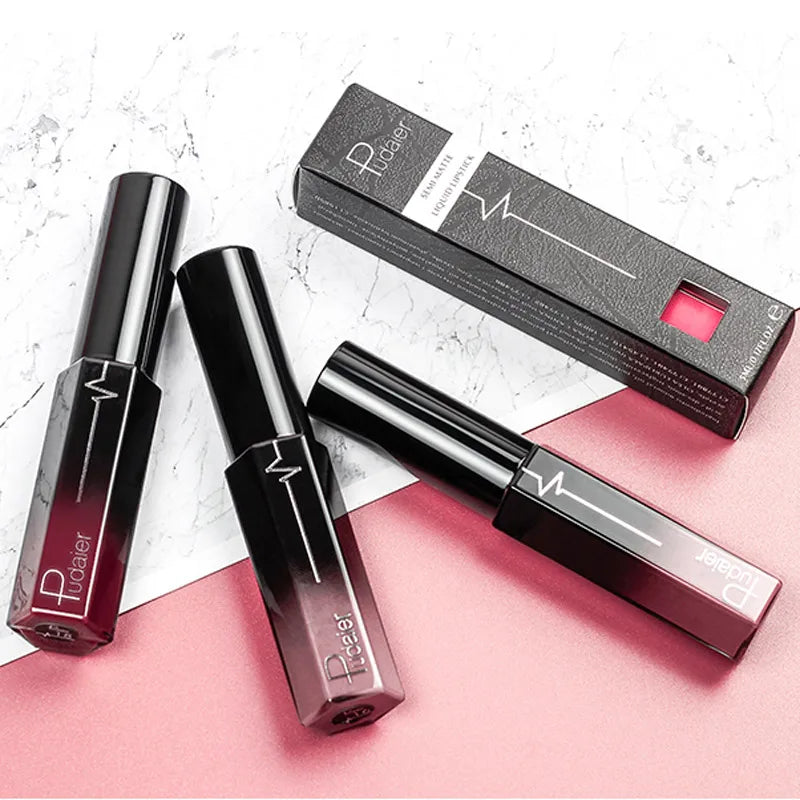 Pudaier Semi Matte Liquid Lipstick Lips Makeup Half Moisturizing Lip Gloss Makeup Cosmetics Moisturizer Lipgloss Make Up Batom - My Store