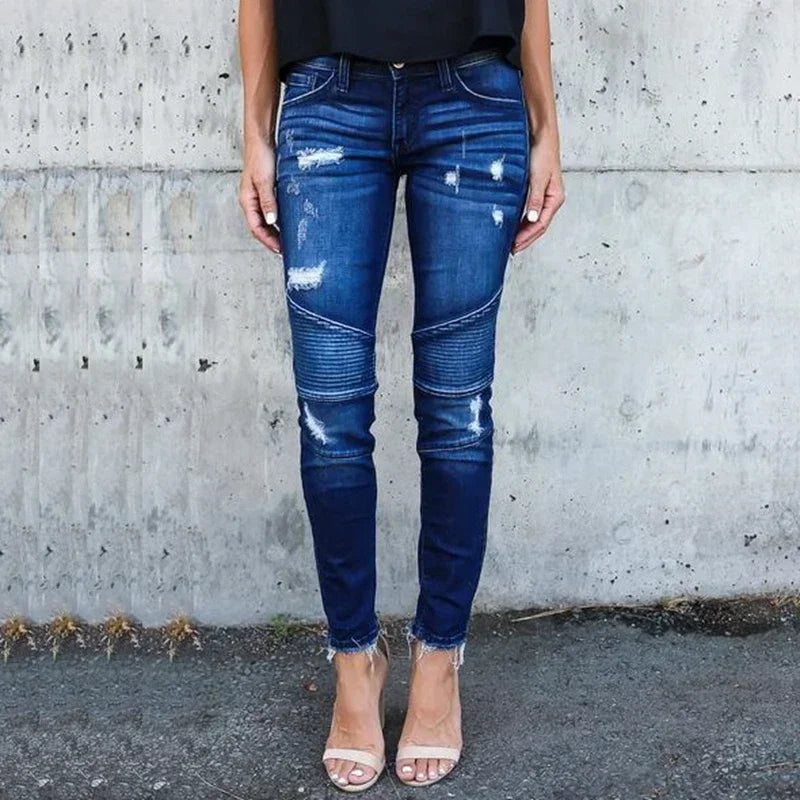Ripped Jeans Women 2025 New Moto Biker Jeans Woman Push Up Denim Pants for Women Clothing Jean Femme Pantalones Mujer Blue XXL