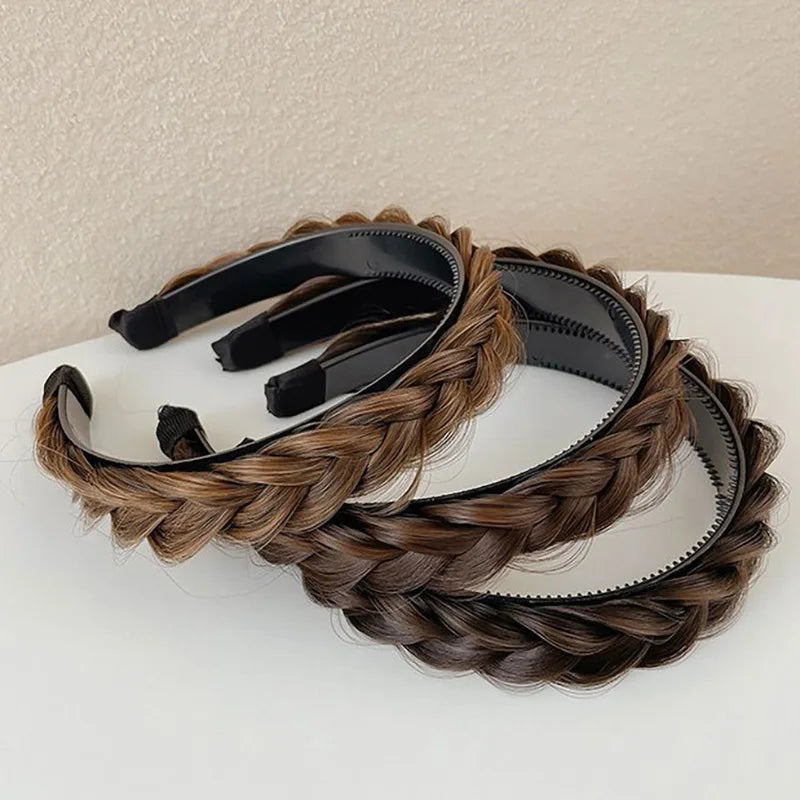 Women Synthetic Wig Braided Hair Bands Invisible Fashion Braids Hair Accessories Female Bohemian Nature Hair Headband for Party