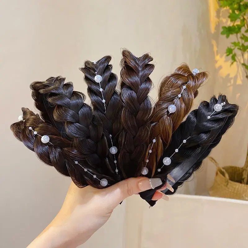 Women Synthetic Wig Braided Hair Bands Invisible Fashion Braids Hair Accessories Female Bohemian Nature Hair Headband for Party