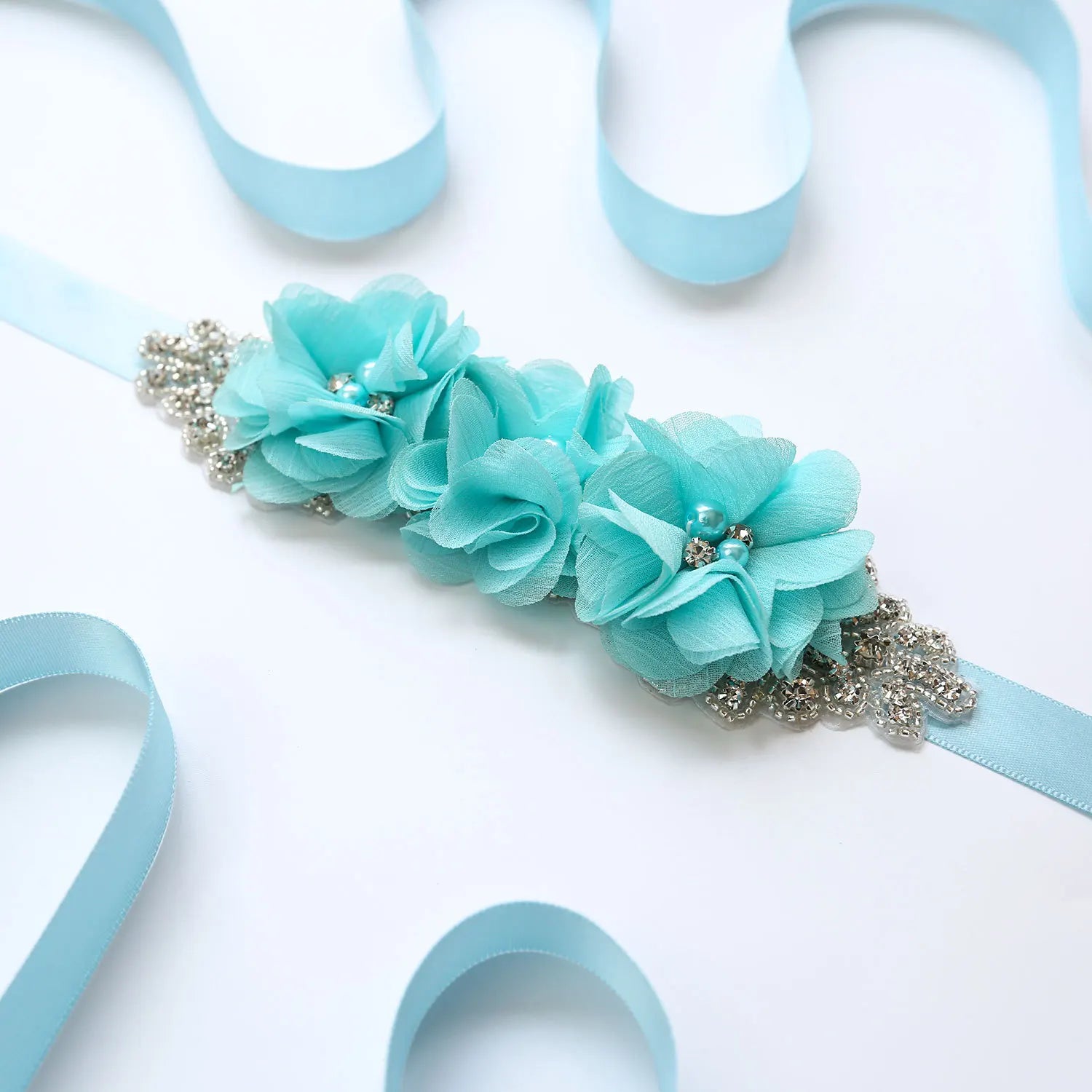 Wedding Accessories Bridal Belts Satin Flower Sash Woman Girl Belts Flower Bead Belts Floral Belt Wedding Rhinestone Flower Belt