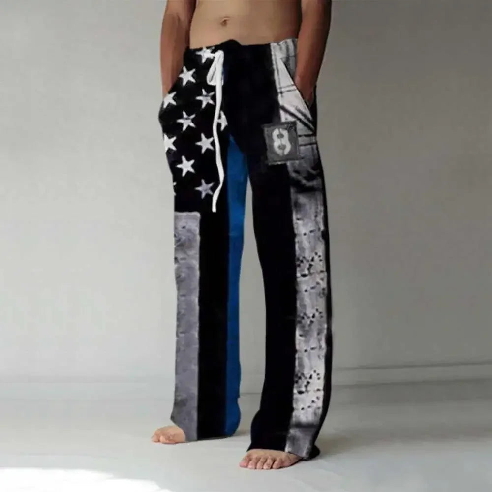 Stars and Stripes Straight Full Length Wide Leg Pants Printed Hipster Fashion Trousers Streetwear Jogger Sweatpants Men Clothing