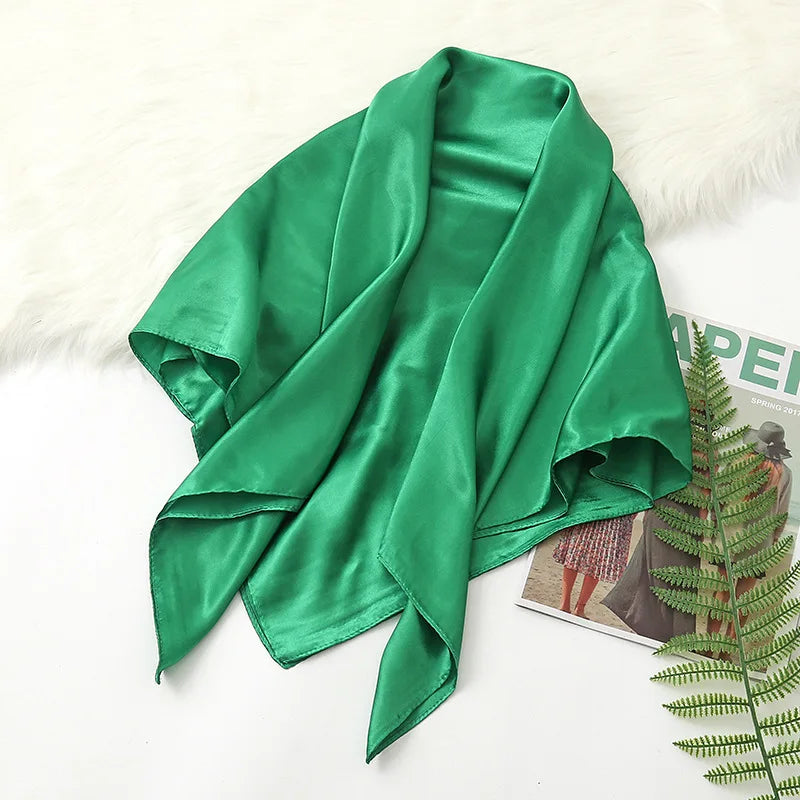 90cm Solid Colors Neckerchief Hijab Scarf for Women Silk Satin Headband Hair Scarves Female Square Shawls Head Scarfs for Ladies