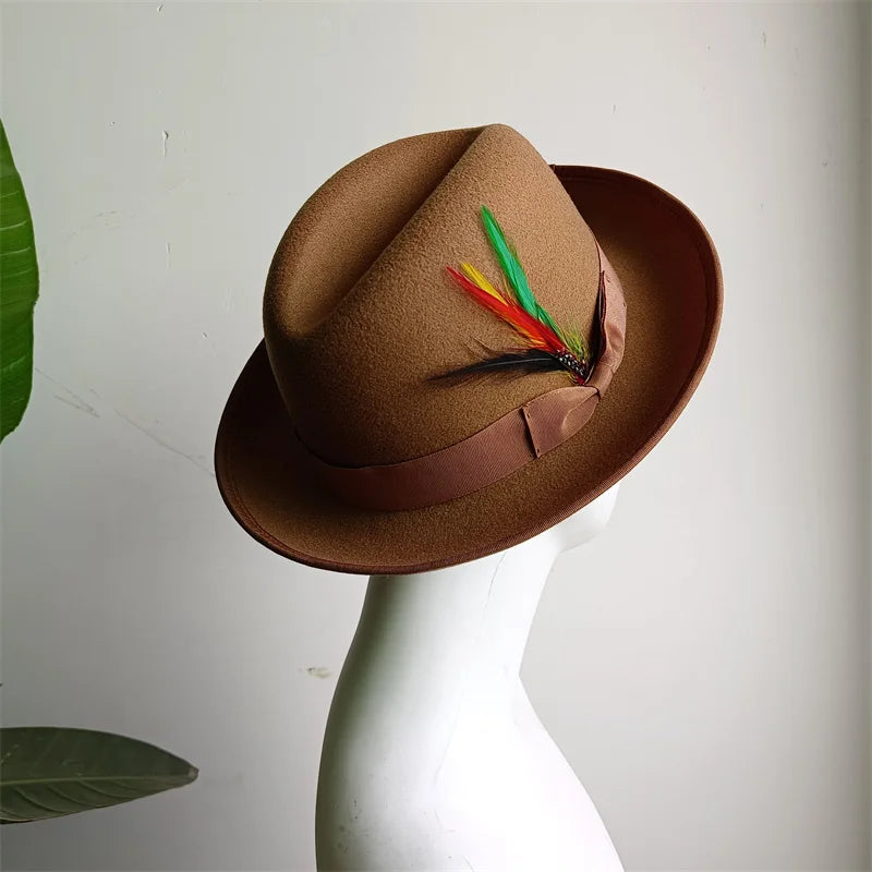 Hats Fedoras  Wide Brim Hat Panama Felt Hat for Male Jazz Hat Church Top Cap British Women Fedoras Hats for Men шляпа женская