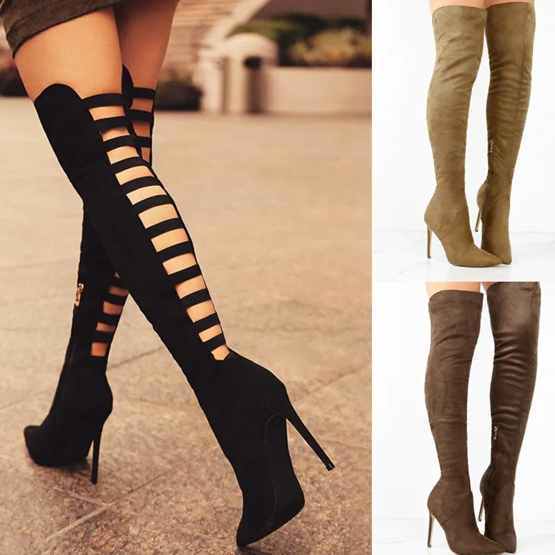 Sexy Black Women's Long Boots Women Autumn Heels Shoes Over the Knee Thigh High Heel Boots Female Woman Summer Stretch Boot 10cm