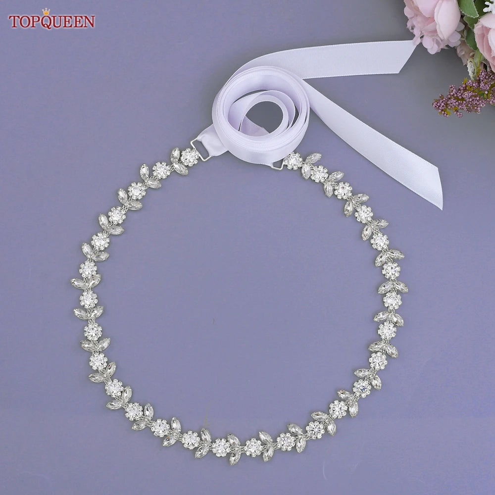 TOPQUEEN Rhinestone Belts for Bridal Dresses Silver Alloy Belt for Girls Cheap Diamond Wedding Belt Fancy Belt for Women S440