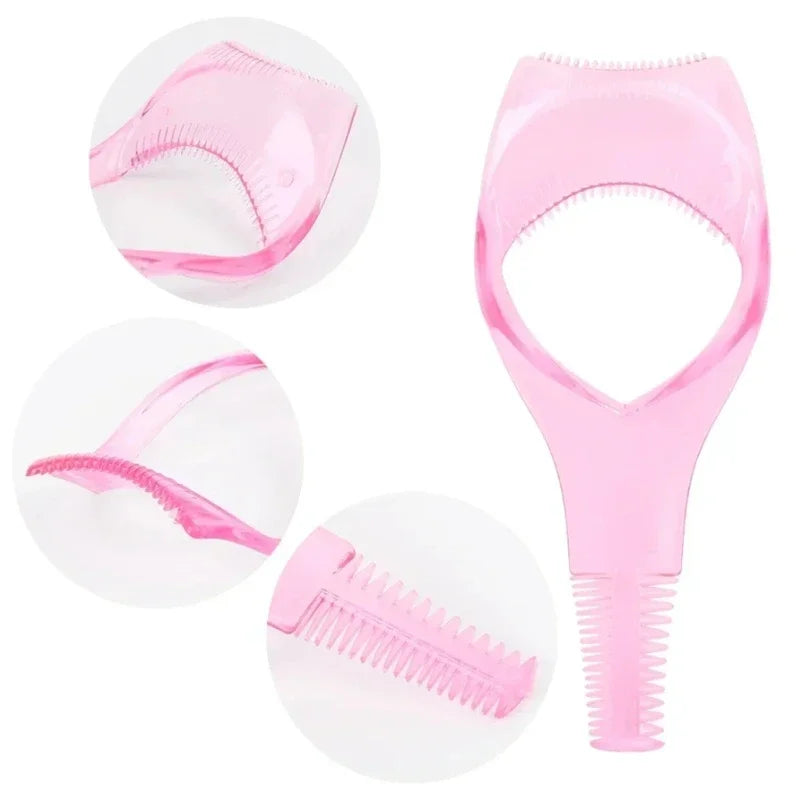 3 in 1 Makeup Mascara Shield Guard Eye Lash Mascara Applicator Comb Eyelash Curling Makeup Brush Curler Eye Makeup Stencils Pink - My Store