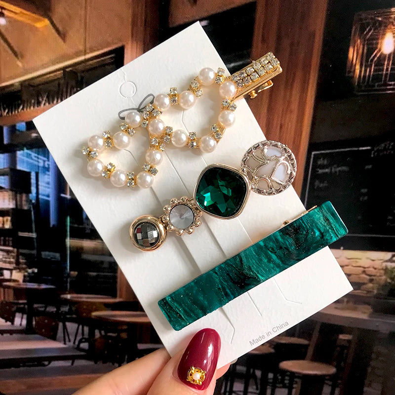 1 Set Acrylic Pearl Hair Barrettes Fashion Geometric Women Hair Clip Hairgrips Hair Accessories for Girls Hair Pins Jewelry