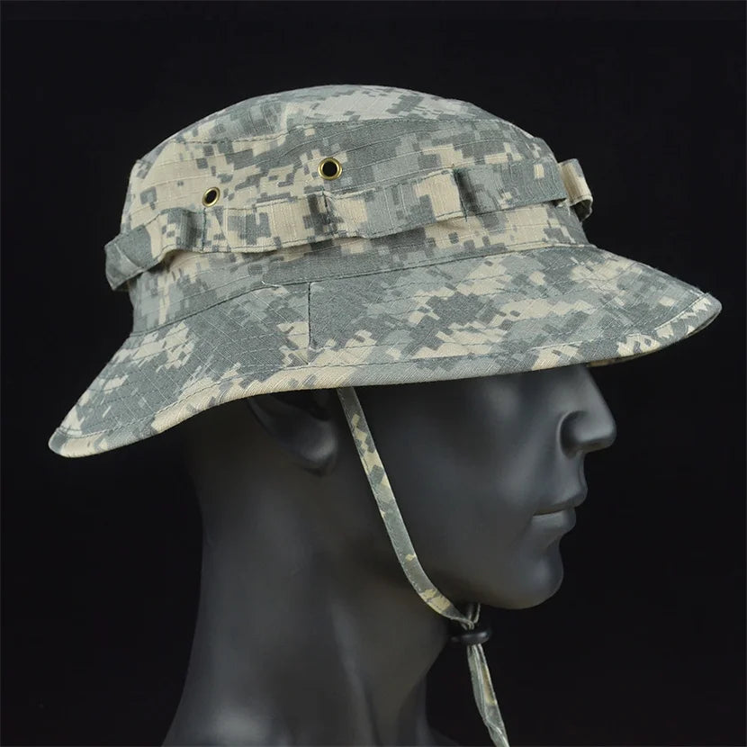 Tactical Boonie Hats Sun Fishing Hat Outdoor Camouflage Bobble Cap Hiking Fisherman Sniper Ghillie Bucket Hats
