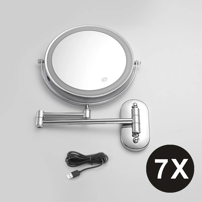 8 Inch Wall Mounted Makeup Mirror Black 3x-10x Magnifying 3 Color LED Light Double Side Bathroom Smart Shaving Cosmetic Mirrors