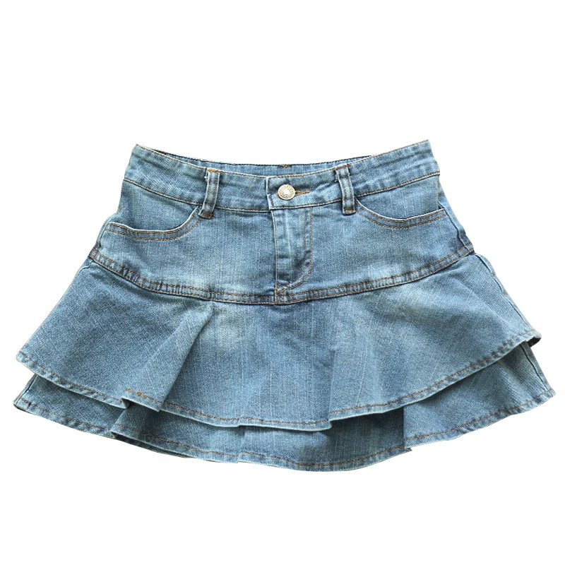 Ruffle Pleated Shorts Skirts Women 2023 Summer Low Waist a Line Y2K Denim Skirt Mini Short Jeans Skirts Outdoor Sex Skirt Woman